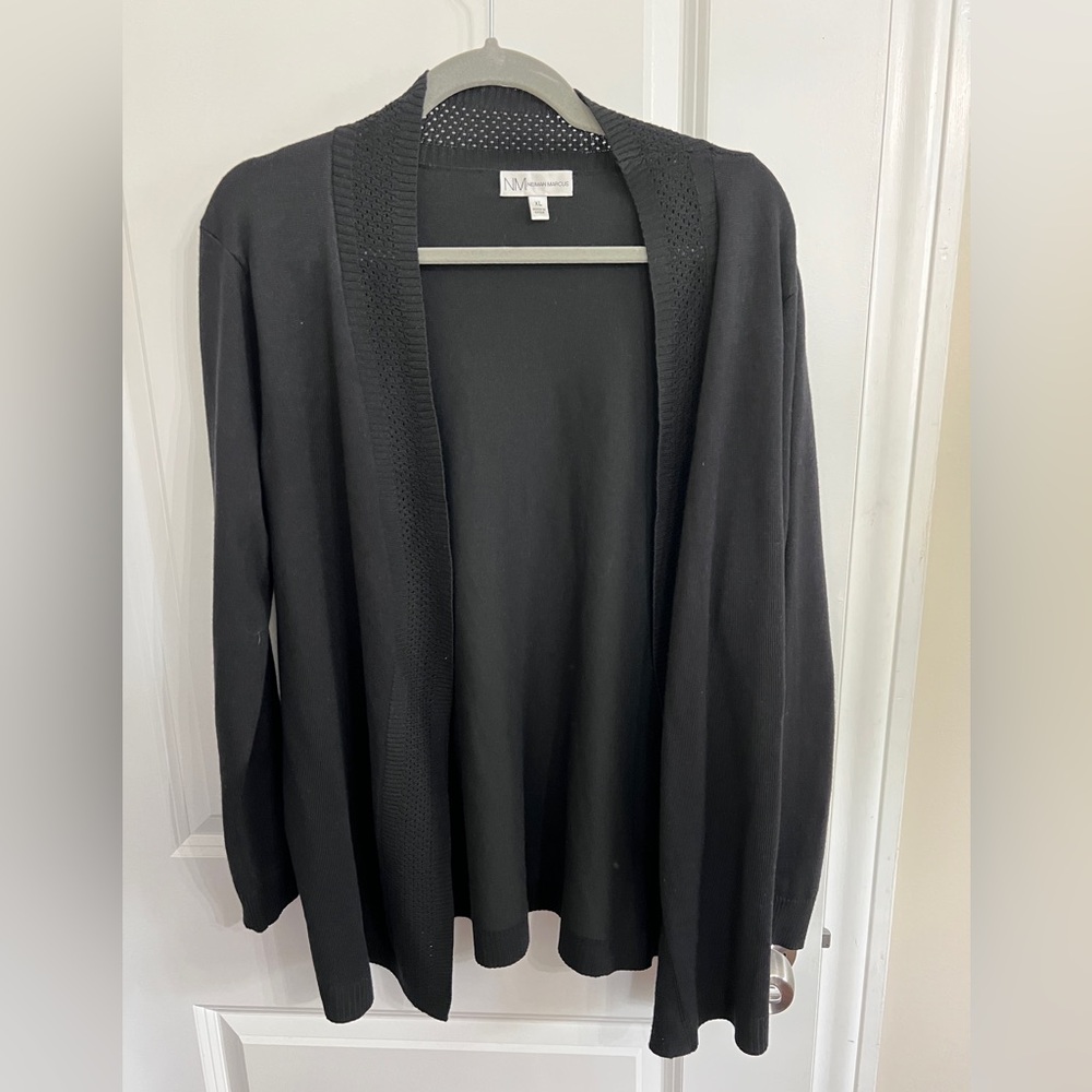 Neiman Marcus Black Cardigan Sweater Open Front